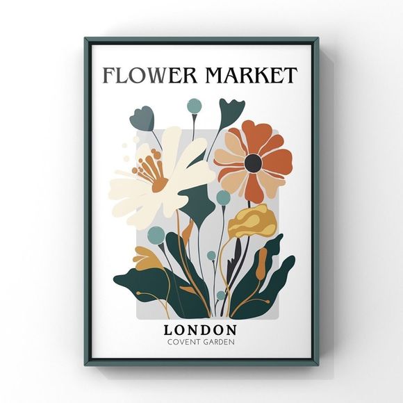 Flower Market London, Aesthetic Abstract Floral Boho Digital Wall Art Print - Picture 3 of 4
